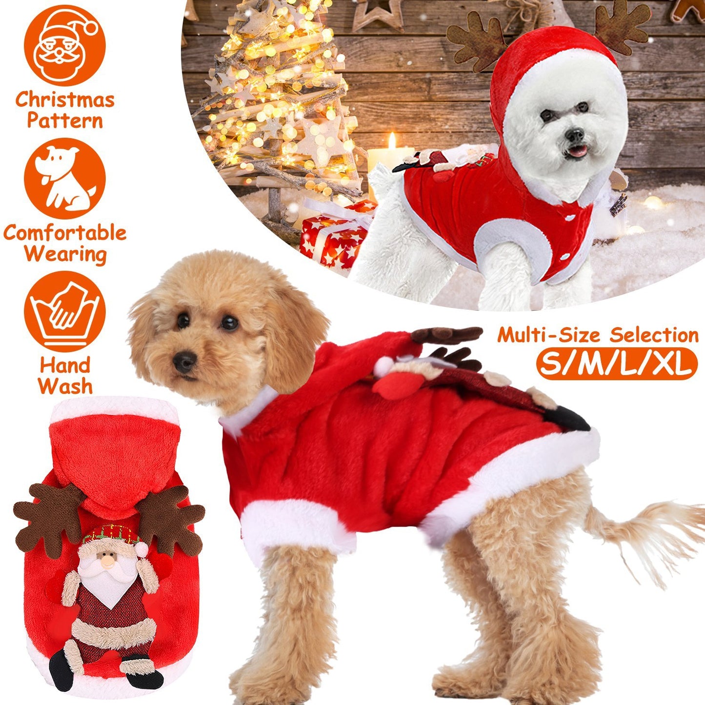 Vestito di Natale per Animali Domestici - Costume da Babbo Natale e Renna con Corna